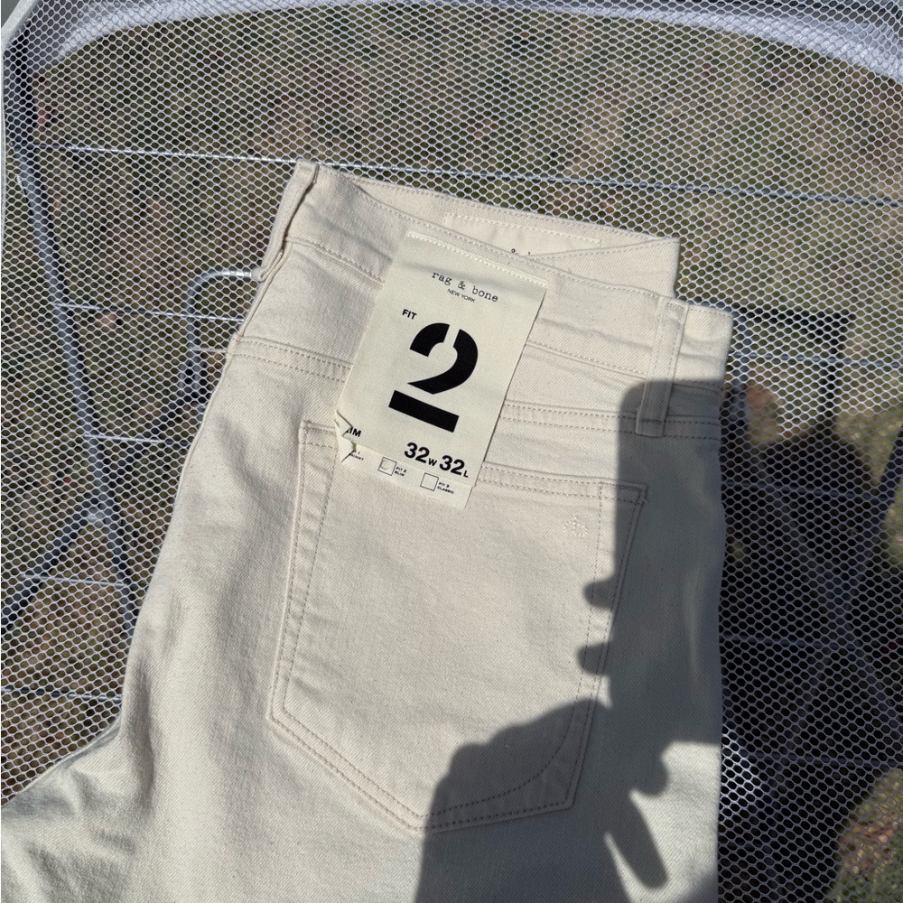 Rag & Bone Cream Slim Jeans with Distressed Look